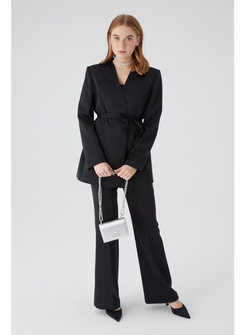 Manuka Satin Flare Leg Trousers Black - Image 1
